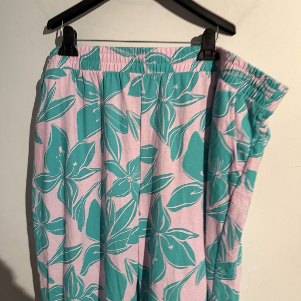 Kim Gravel Belle Beach Boho Tropical Elastic Pants  1X Pull On Wide Leg Pink - Picture 2 of 4